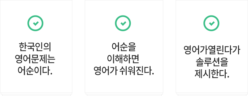 한국인의 영어문제는 어순이다. 어순을 이해하면 영어가 쉬워진다. 영어가 열리다가 솔루션을 제시한다